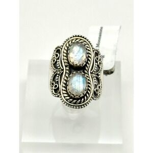 Faceted Moonstone Southwestern Sterling‎ Silver Ring Size 8
